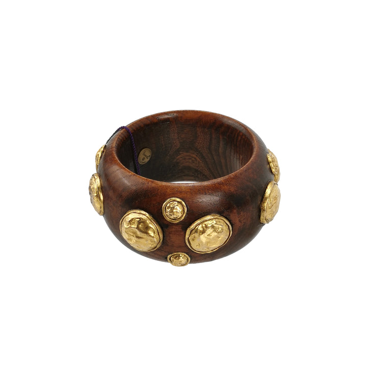 Chanel Vintage Wood Gold Detail Cuff Bangle