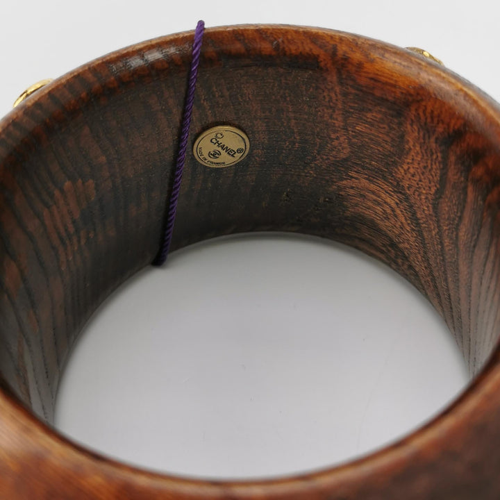 Chanel Vintage Wood Gold Detail Cuff Bangle