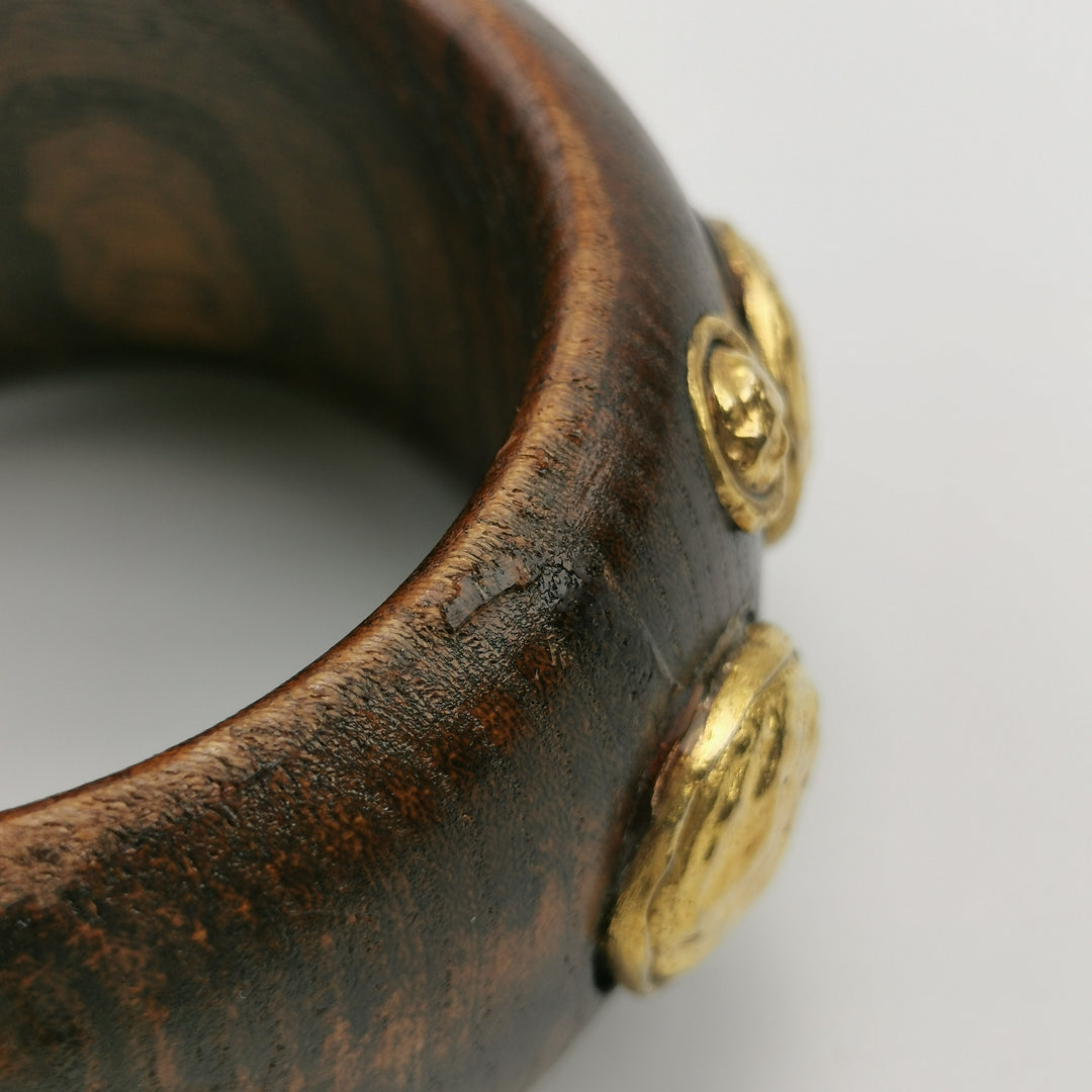 Chanel Vintage Wood Gold Detail Cuff Bangle