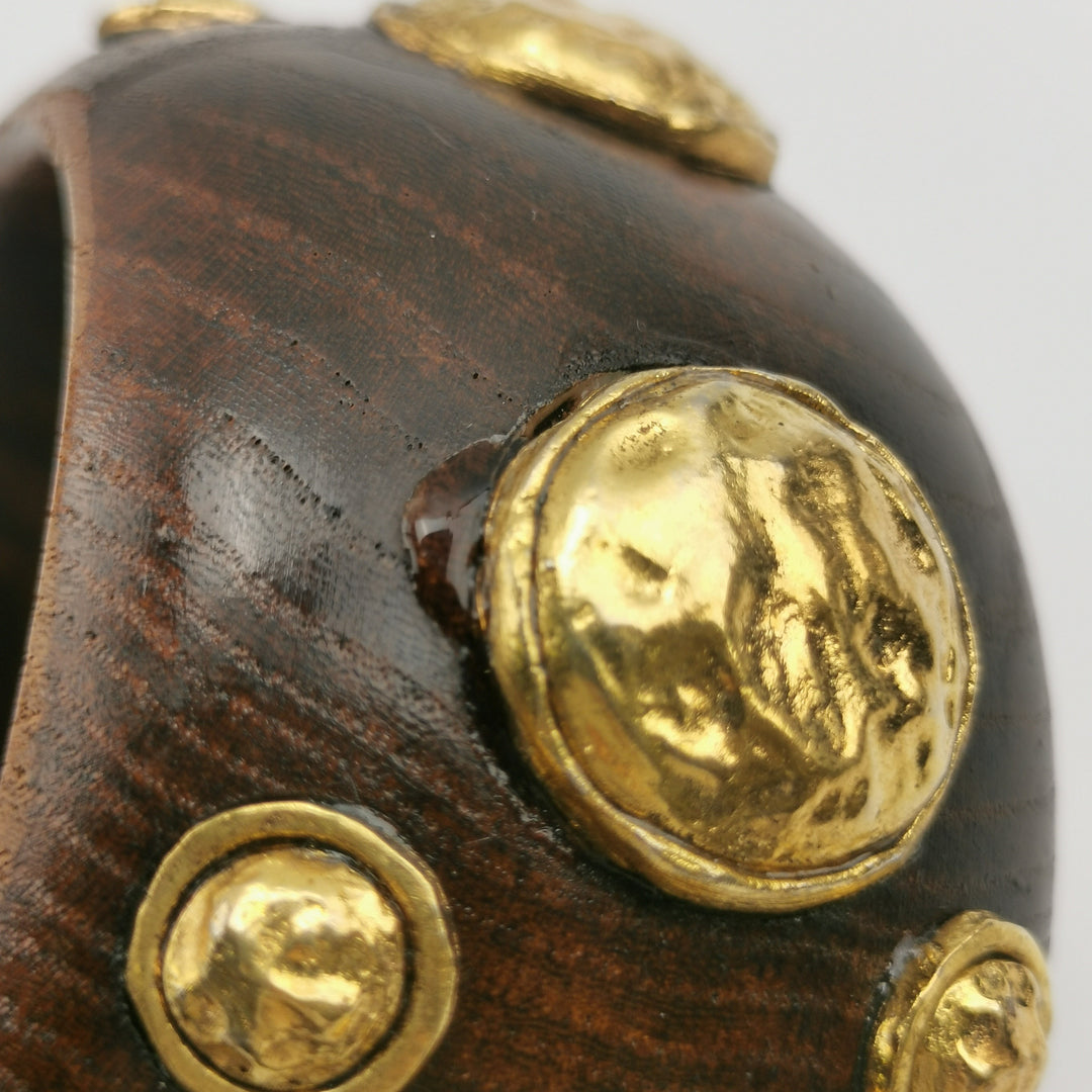 Chanel Vintage Wood Gold Detail Cuff Bangle