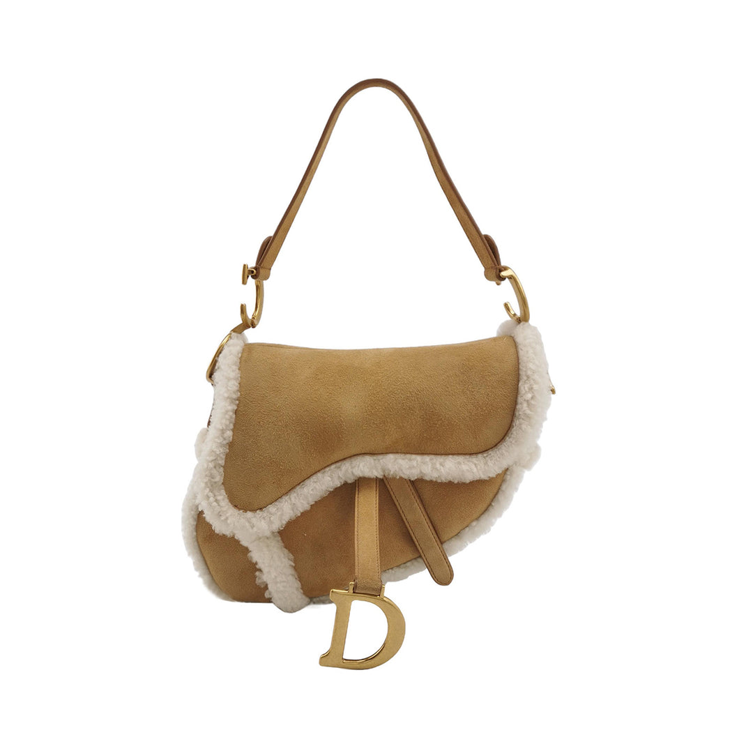 Dior Camel Shearling Saddle Bag