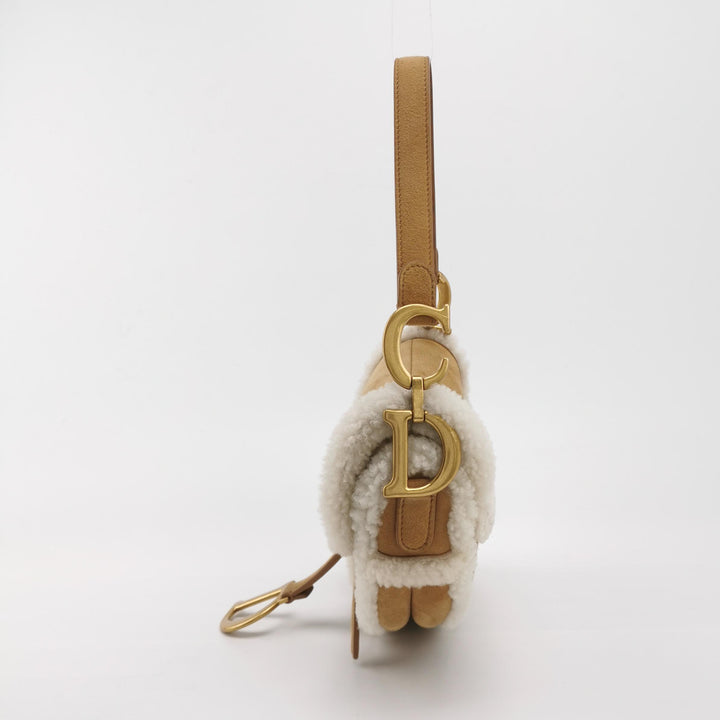 Dior Camel Shearling Saddle Bag