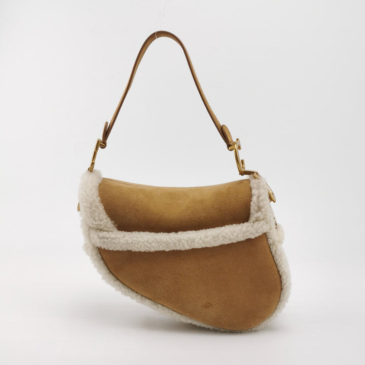 Dior Camel Shearling Saddle Bag
