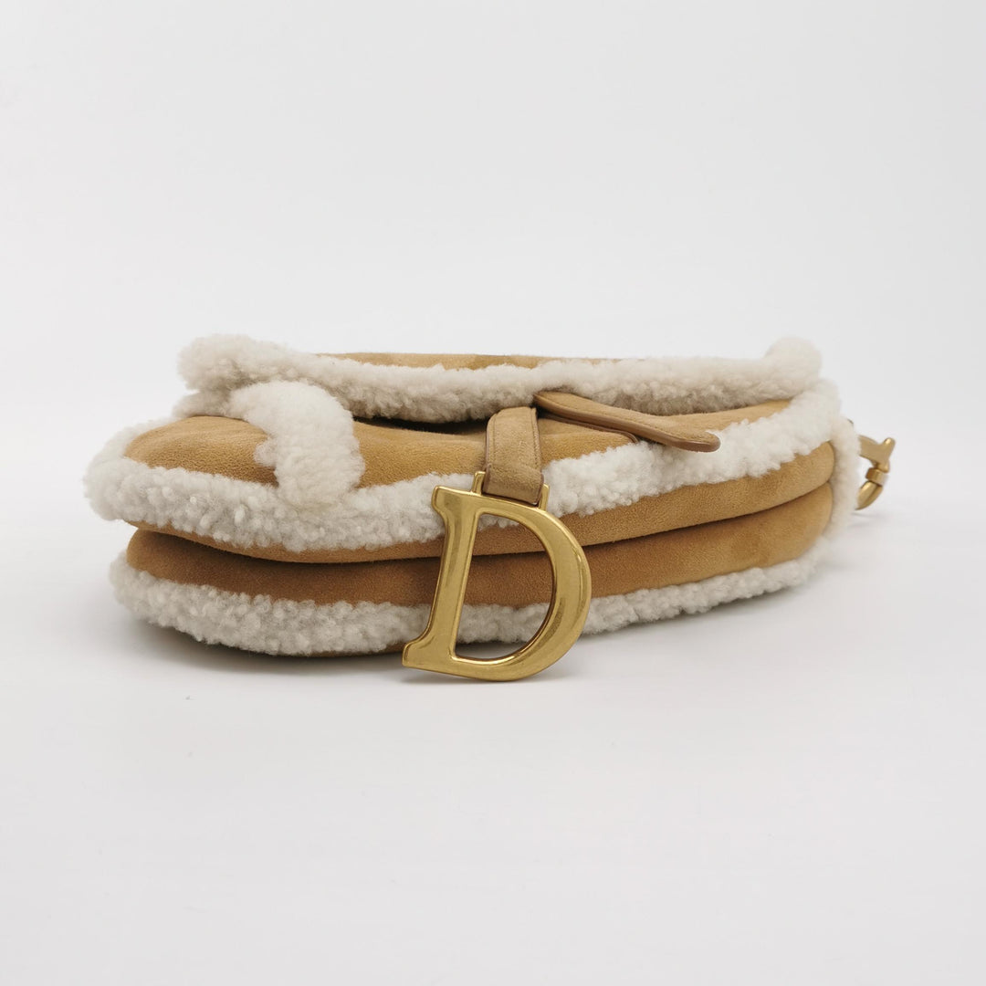 Dior Camel Shearling Saddle Bag