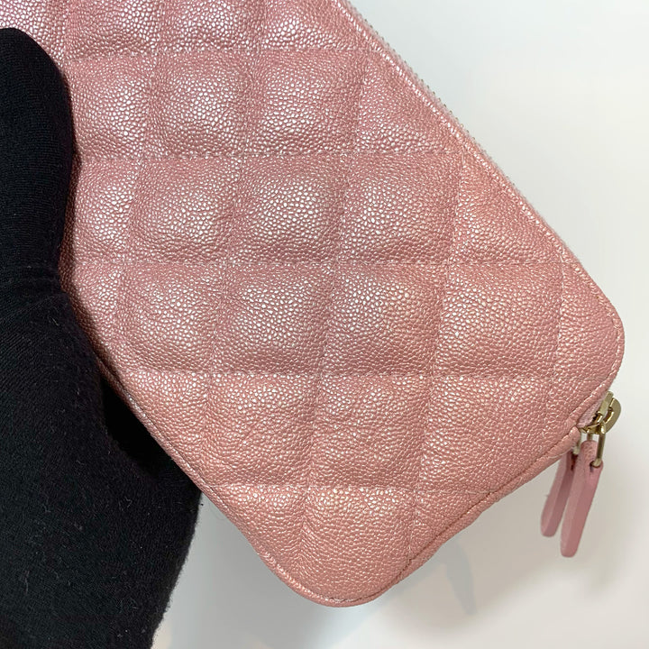 Chanel 2019 Iridescent Caviar Quilted Small Clutch With Chain in Pink with Gold Hardware