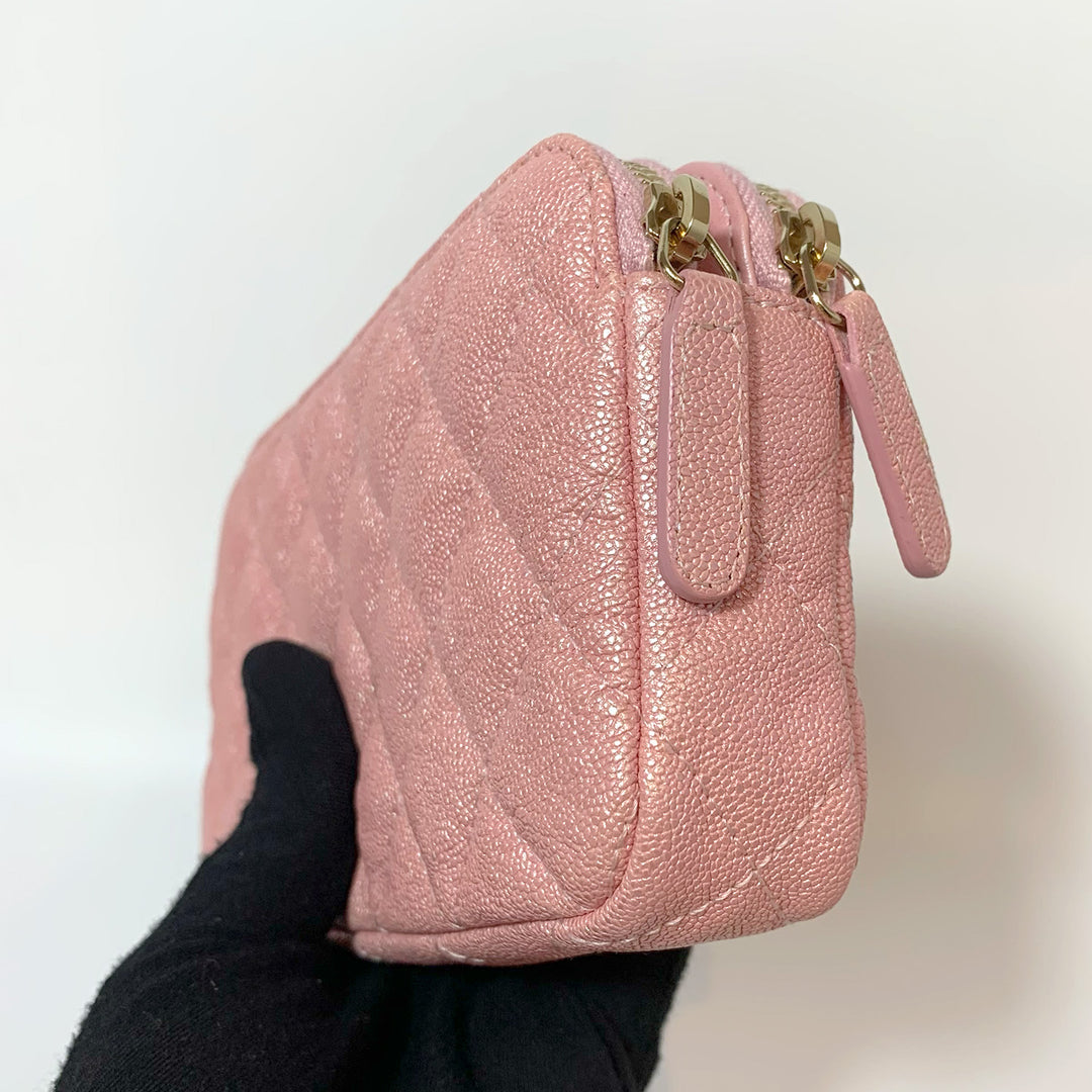 Chanel 2019 Iridescent Caviar Quilted Small Clutch With Chain in Pink with Gold Hardware