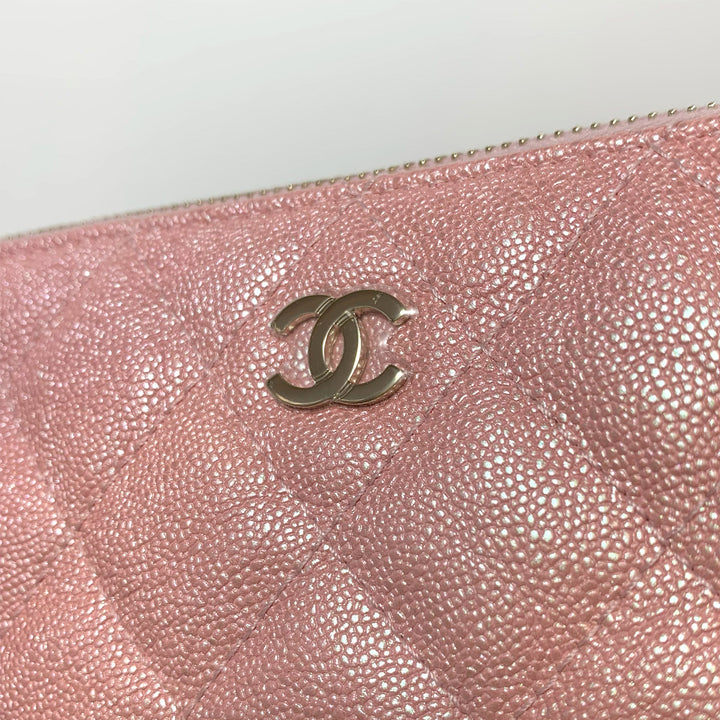 Chanel Small Clutch With Chain in Pink Iridescent Caviar with Gold Hardware