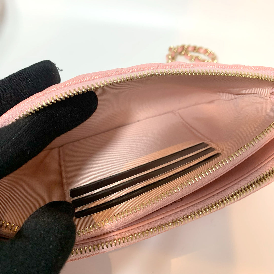 Chanel Small Clutch With Chain in Pink Iridescent Caviar with Gold Hardware