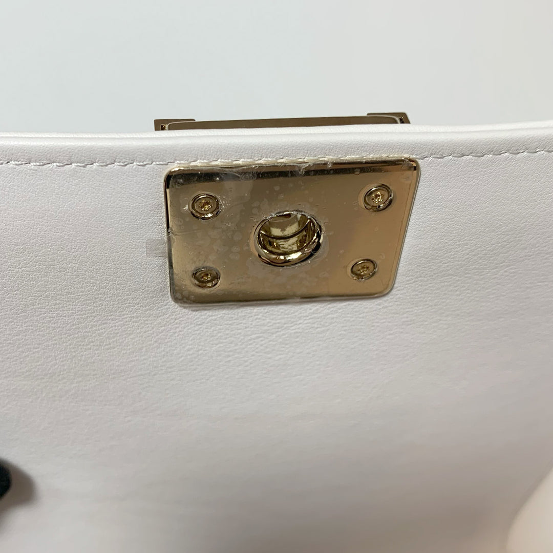 Chanel North South Boy Flap Bag in White Lambskin and Gold Hardware