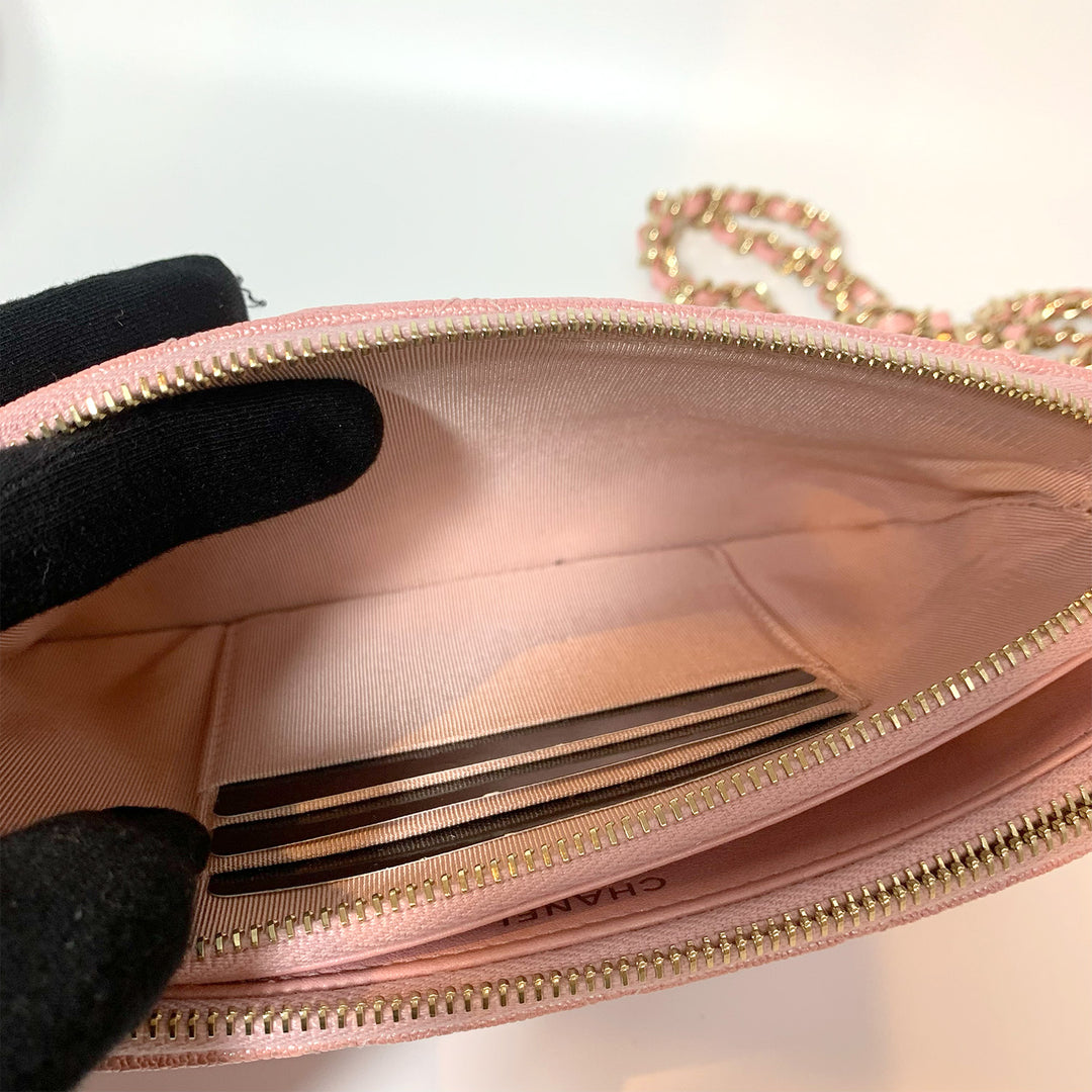 Chanel Small Clutch With Chain in Pink Iridescent Caviar with Gold Hardware