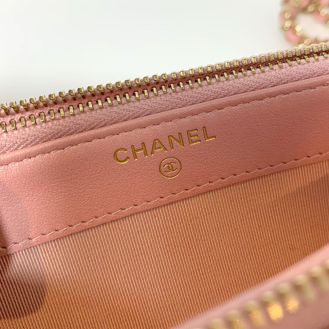 Chanel 2019 Iridescent Caviar Quilted Small Clutch With Chain in Pink with Gold Hardware