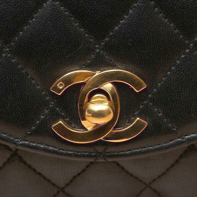 Chanel Vintage Black Lambskin Quilted Rounded Half Moon Flap Gold Hardware