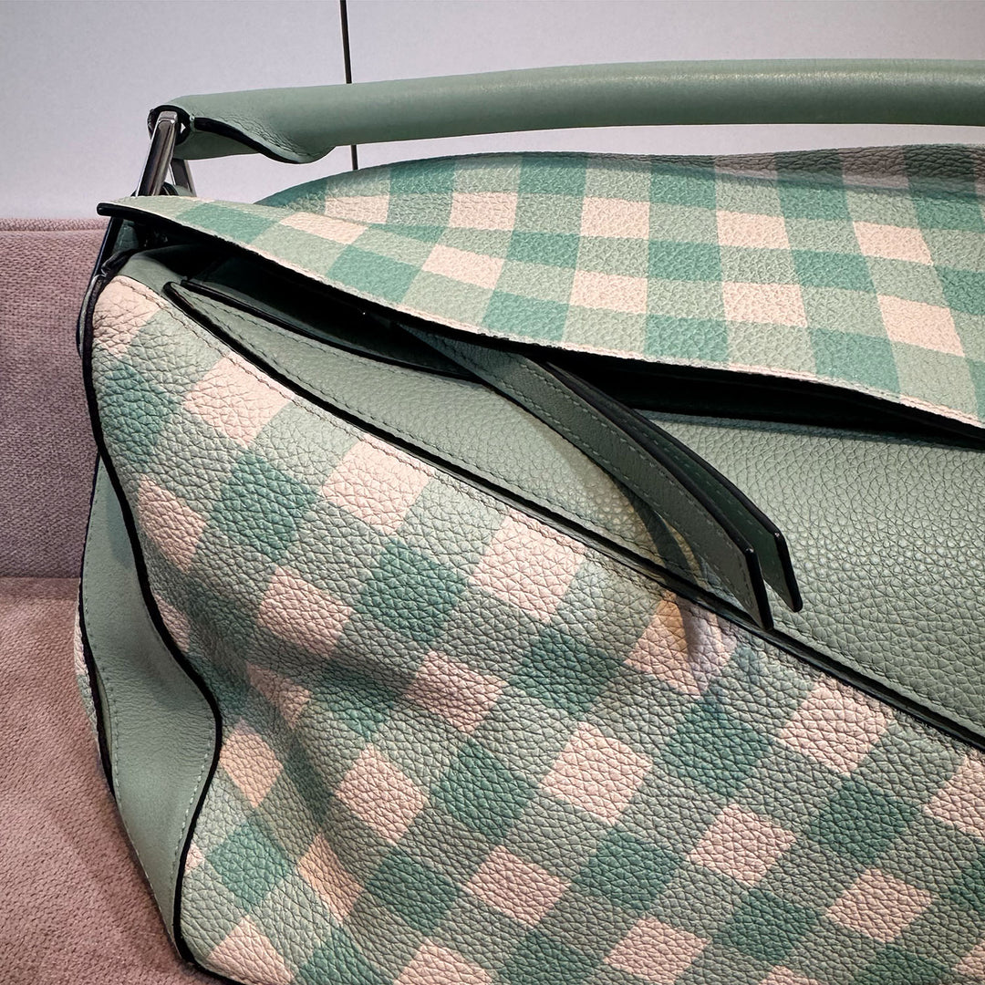Loewe Medium Gingham Puzzle Bag In Green