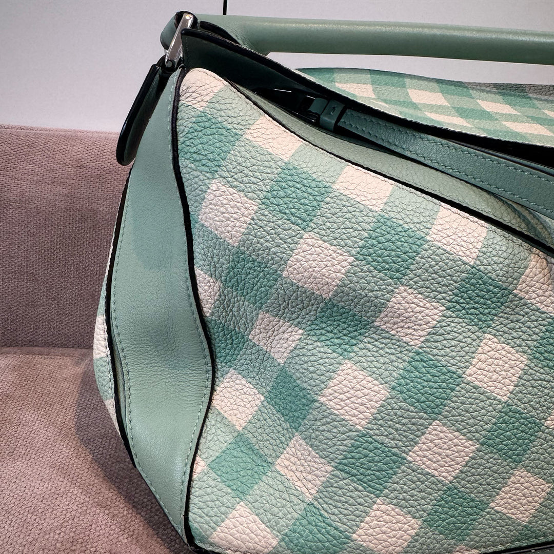 Loewe Medium Gingham Puzzle Bag In Green