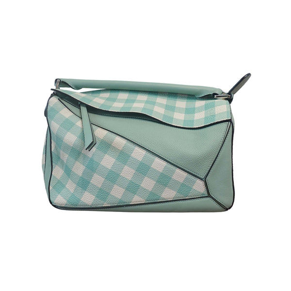 Loewe Medium Gingham Puzzle Bag In Green