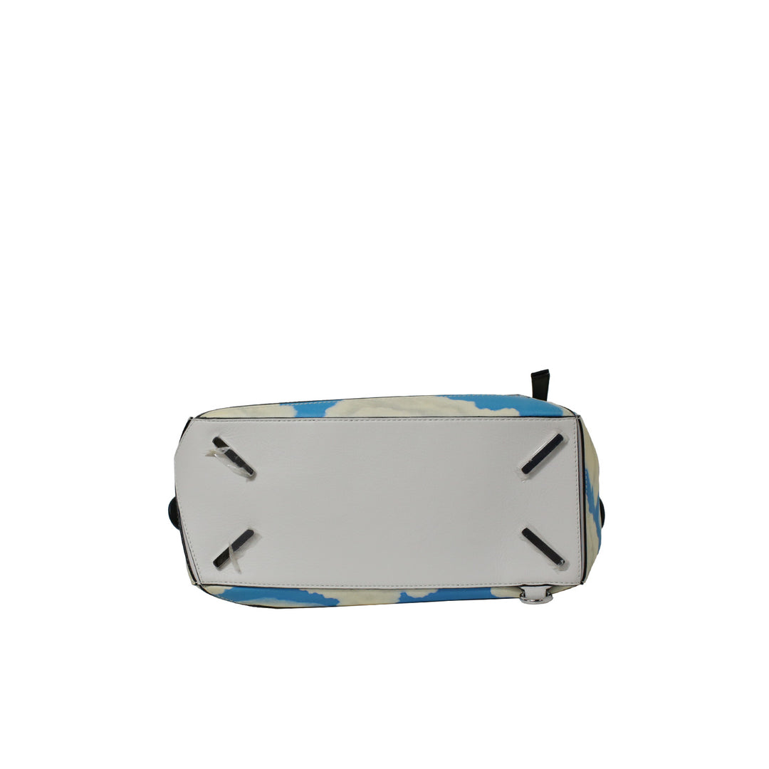 Loewe Medium Puzzle Bag in Blue Sky Ivory Clouds Print with Silver Hardware