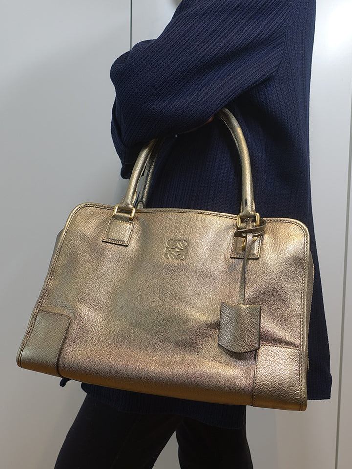 Loewe Vintage Rare Amazona 35cm Gold Bronze Leather Gold Hardware