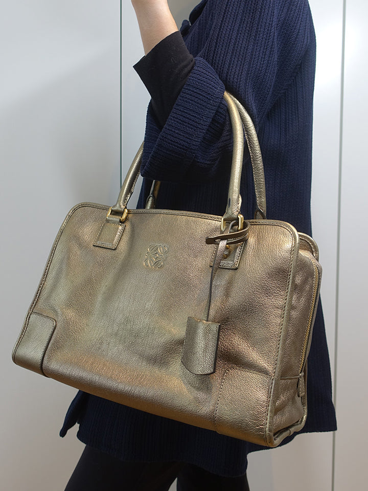 Loewe Vintage Rare Amazona 35cm Gold Bronze Leather Gold Hardware
