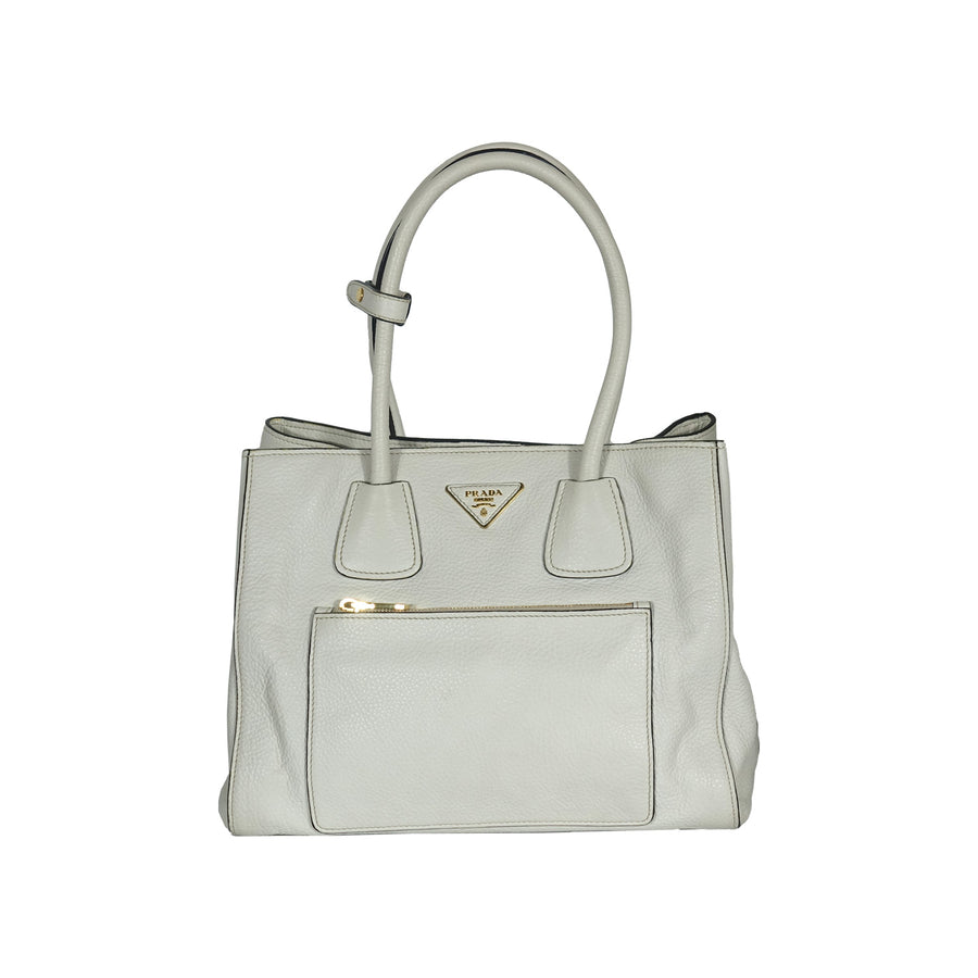 Prada Vitello Phenix Tote Bag White Gold Hardware