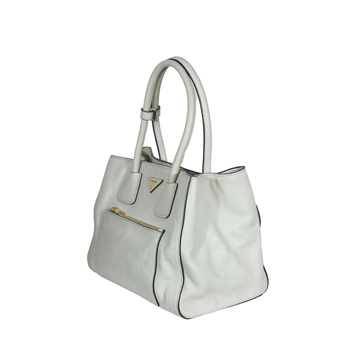 Prada Vitello Phenix Tote Bag White Gold Hardware