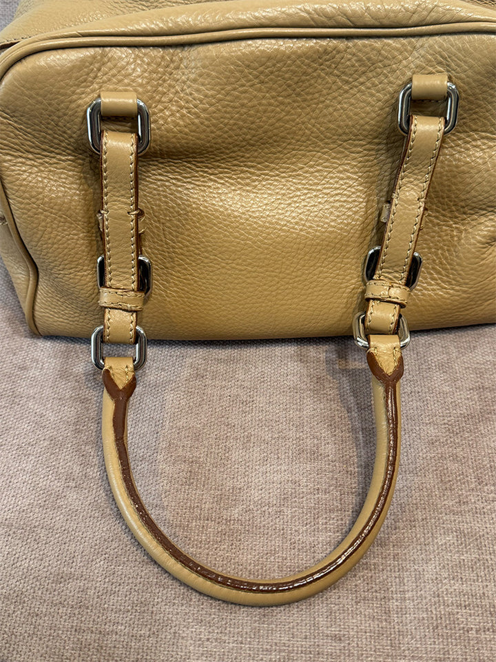 Prada Canapa Logo Vitello Daino Shoulder Bag Beige Silver Hardware