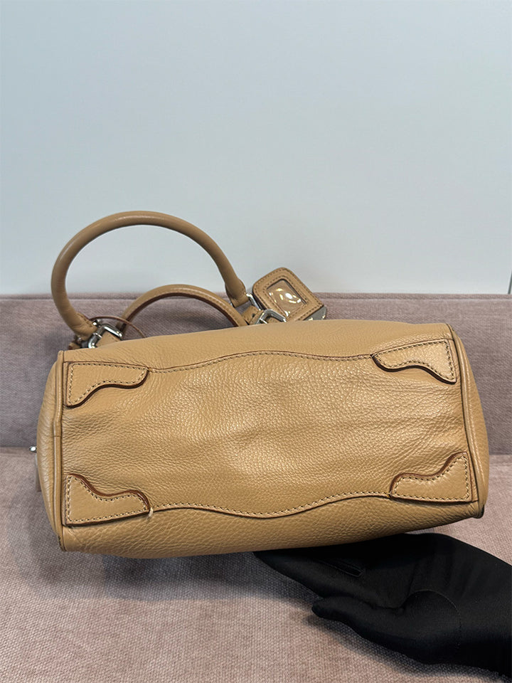 Prada Canapa Logo Vitello Daino Shoulder Bag Beige Silver Hardware