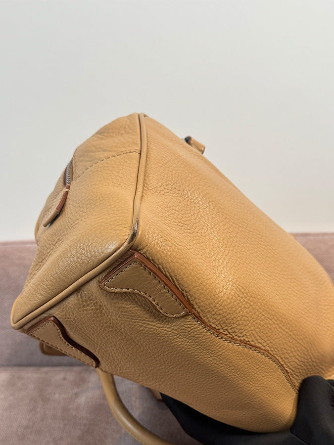 Prada Canapa Logo Vitello Daino Shoulder Bag Beige Silver Hardware