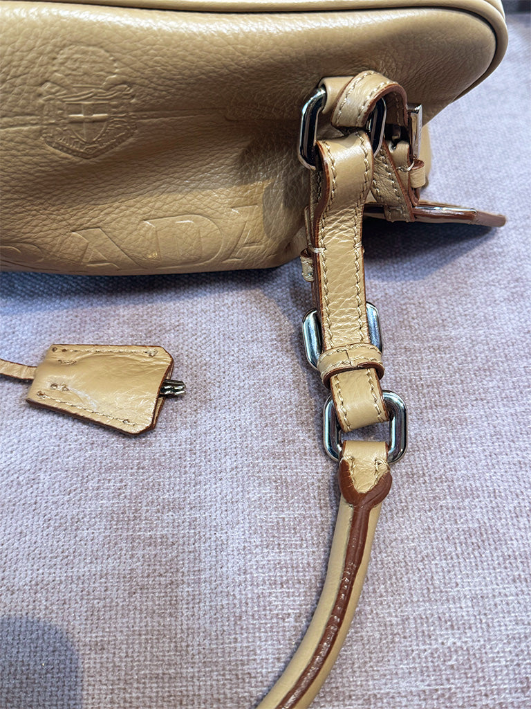 Prada Canapa Logo Vitello Daino Shoulder Bag Beige Silver Hardware