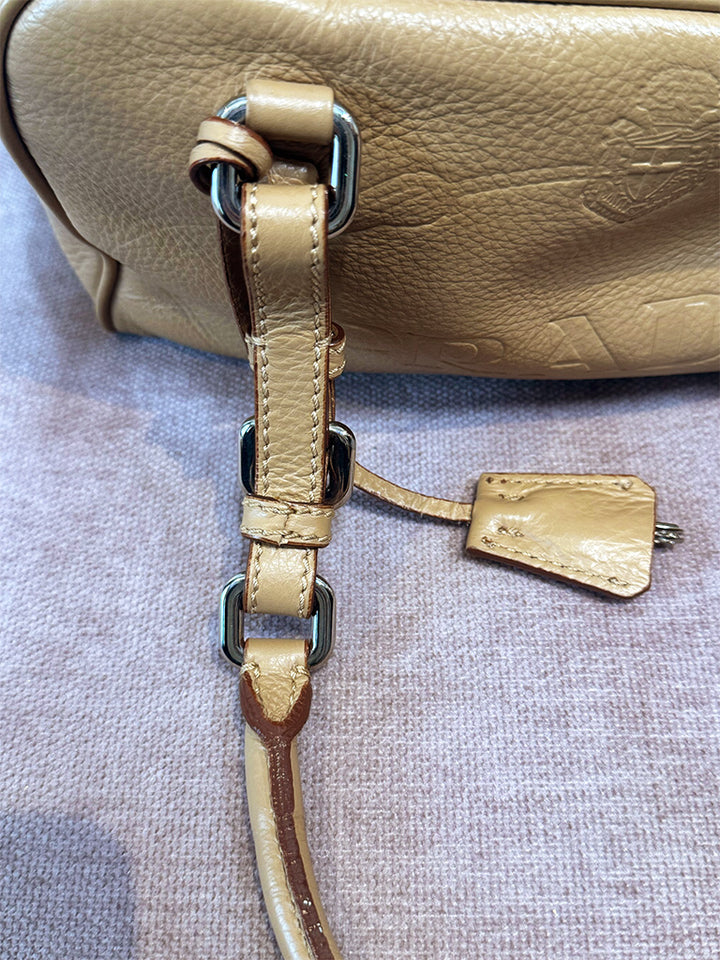 Prada Canapa Logo Vitello Daino Shoulder Bag Beige Silver Hardware