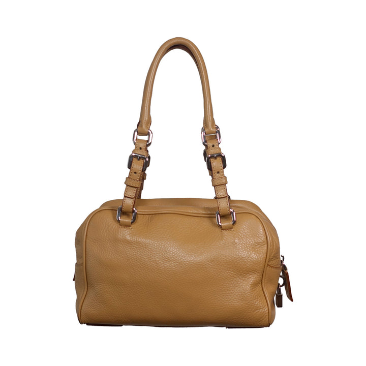 Prada Canapa Logo Vitello Daino Shoulder Bag Beige Silver Hardware