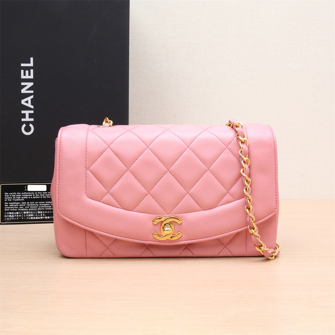 Chanel Vintage *Rare* Pink Lambskin Leather Diana Bag Gold Hardware