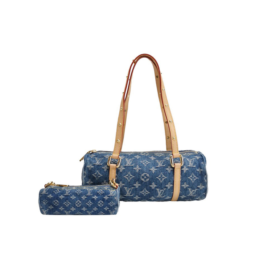 Louis Vuitton Papillon Monogram Blue Denim Bag with Gold Hardware