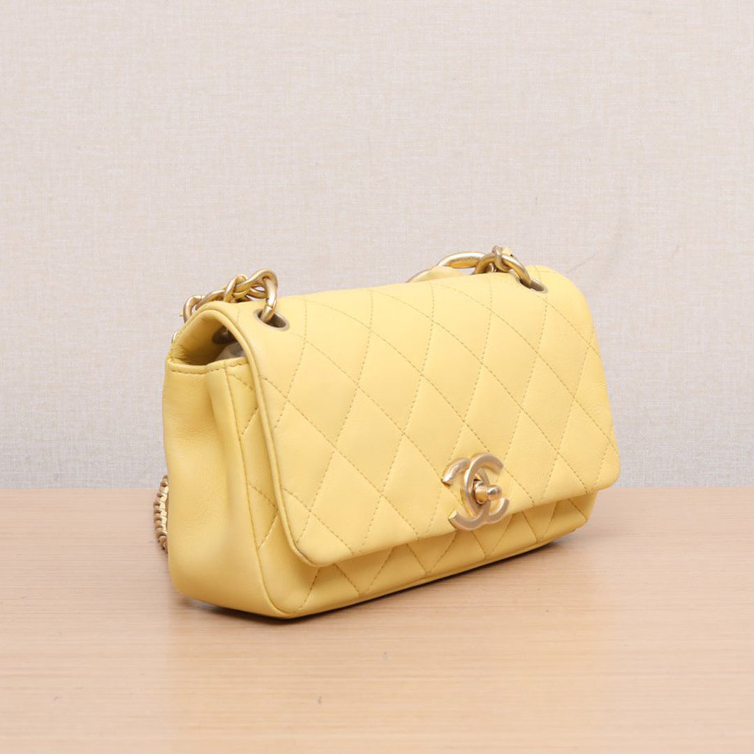 Chanel Leather Entwined Chain Bag Yellow