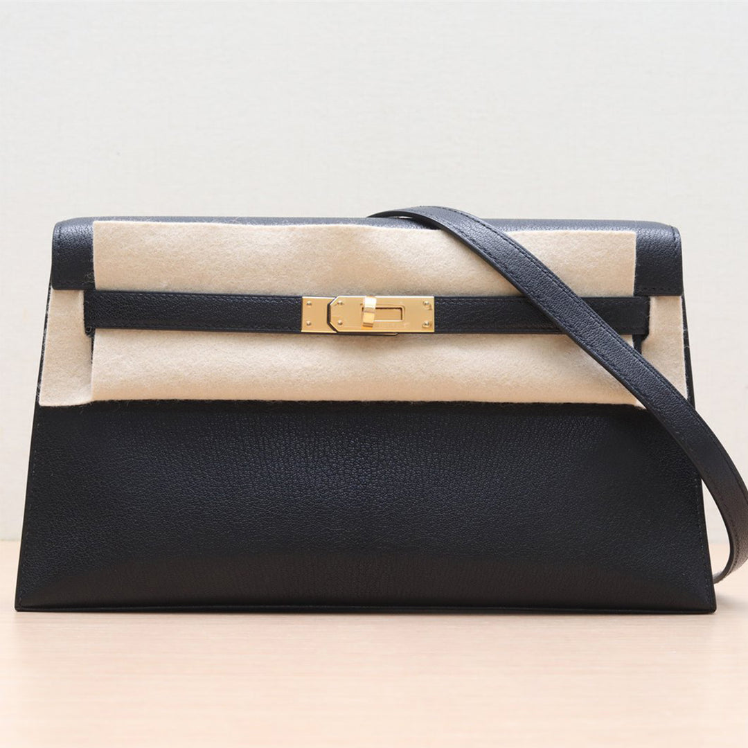 Hermes Kelly Elan Bag In Black Gold Hardware Chevre B Stamp