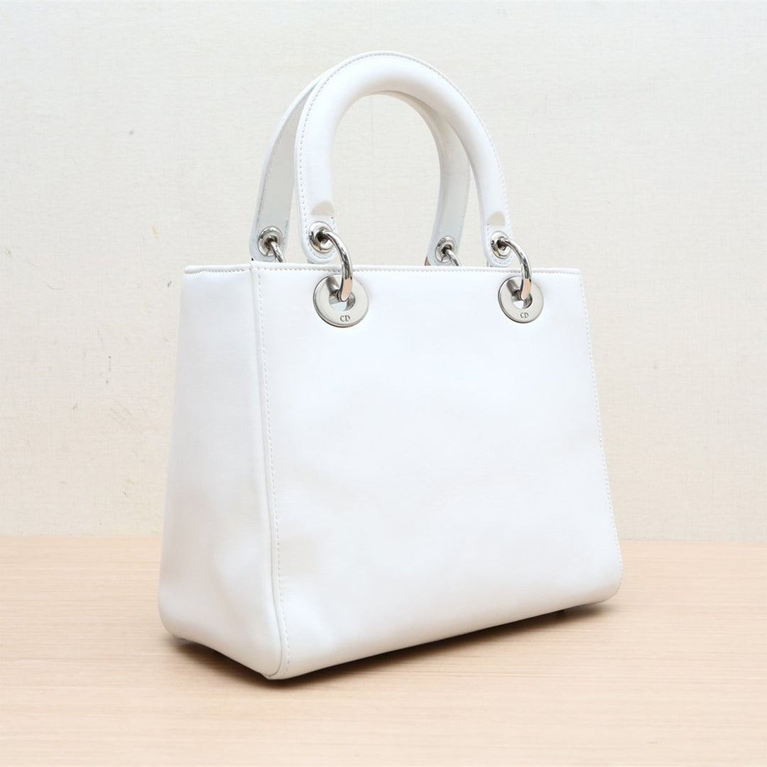 Dior White Medium Lambskin Paradise Lady Dior Satchel Bag