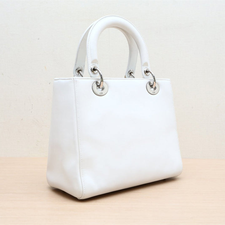 Dior White Medium Lambskin Paradise Lady Dior Satchel Bag