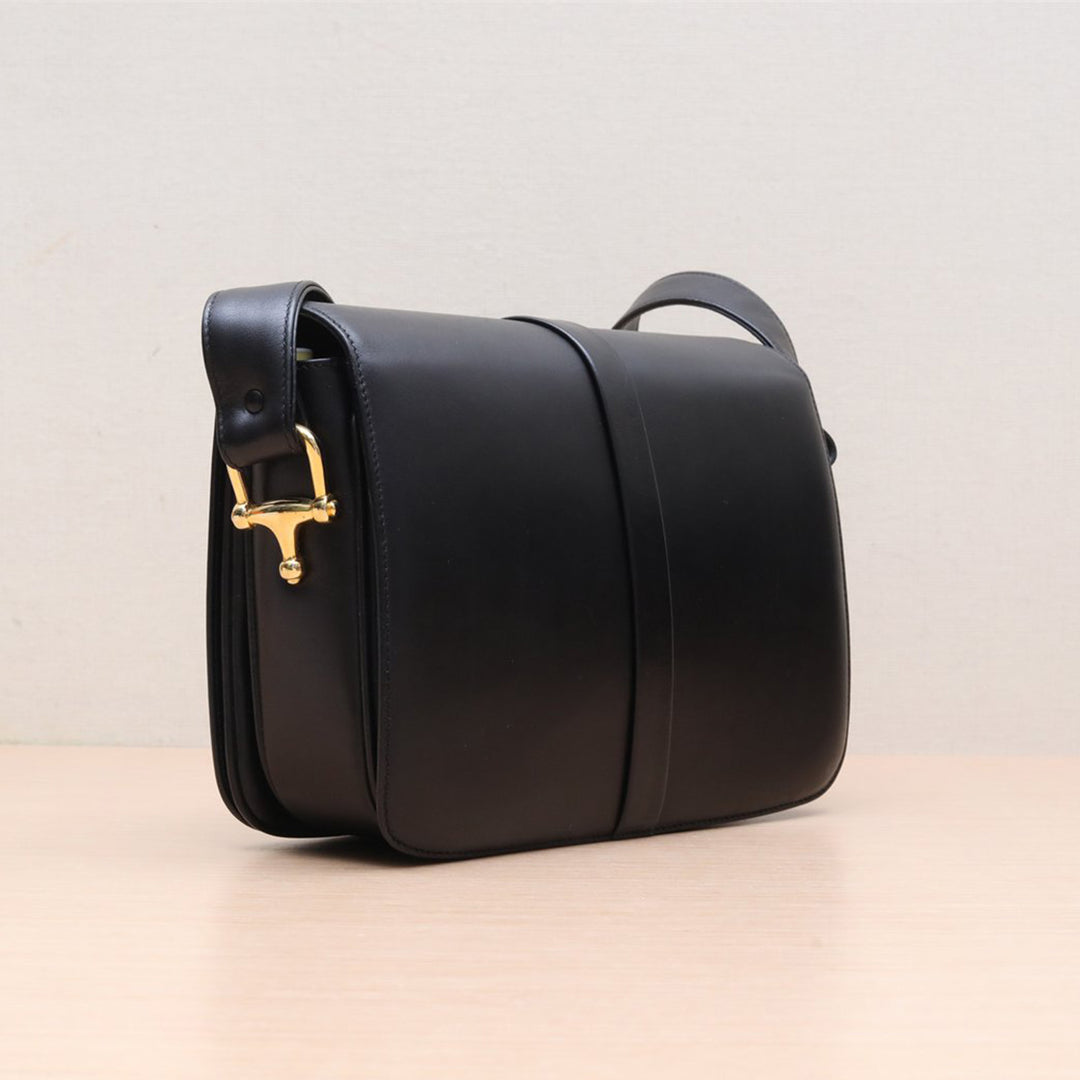 Celine Vintage Classic Caleche In Black Leather Box Bag