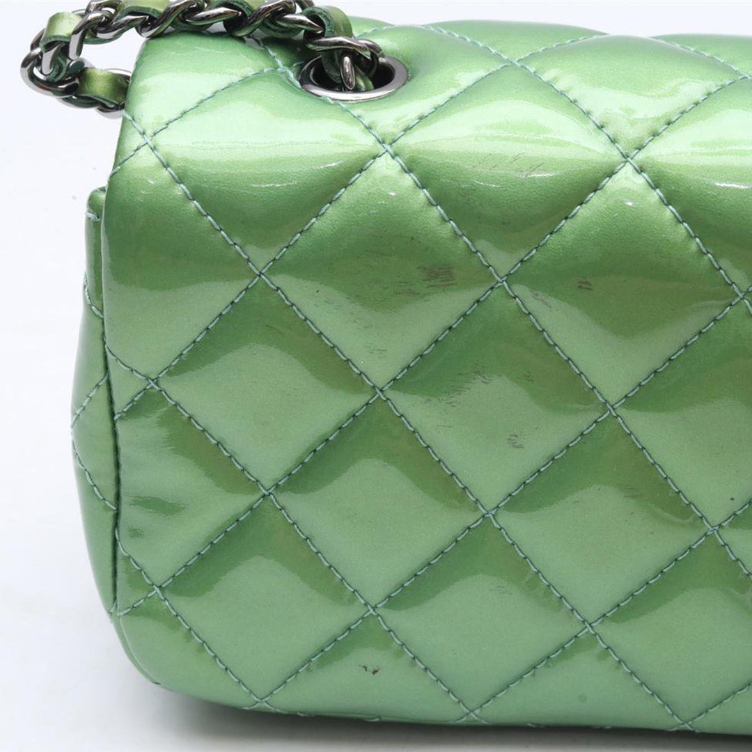 Chanel Rectangular Mini Flap Bag In Green Patent Leather