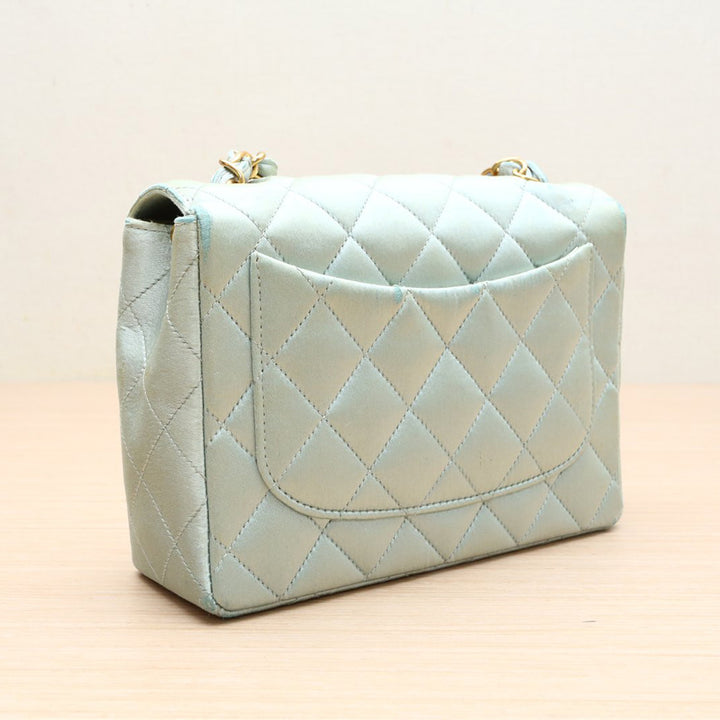 Chanel Vintage Mint Green Satin Gold Hardware Square Chain Bag