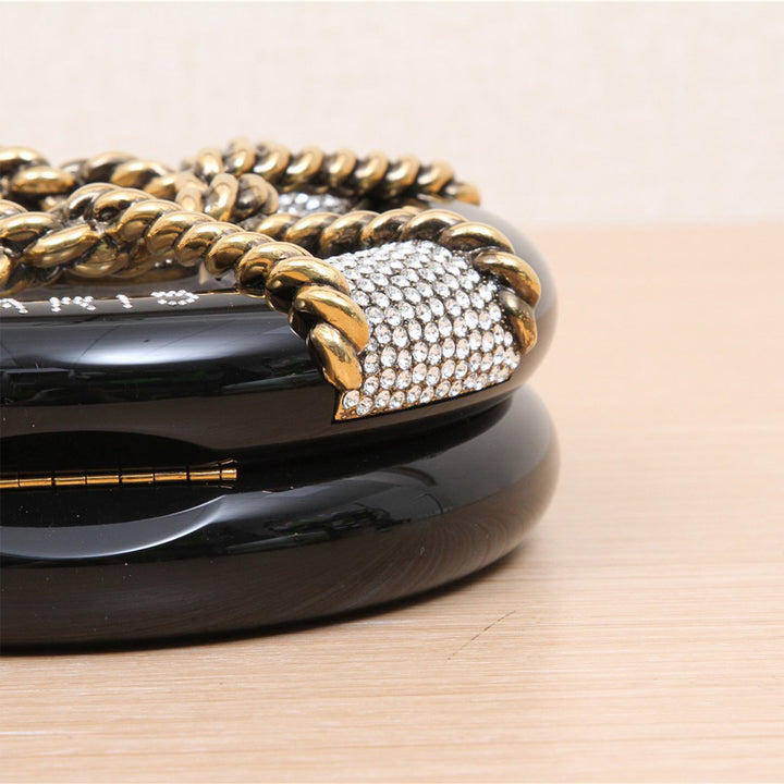 Chanel Crystal La Pausa Minaudiere in Black and Gold Hardware