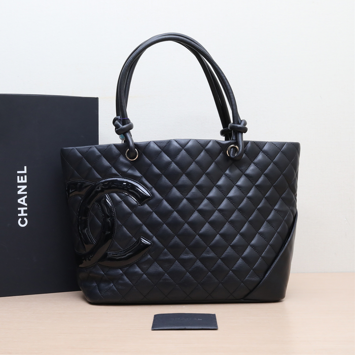 Chanel Black Quilted Leather Large Ligne Cambon Tote CC Logo