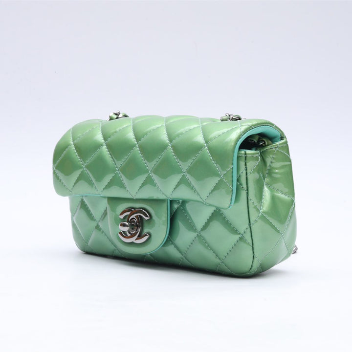 Chanel Rectangular Mini Flap Bag In Green Patent Leather