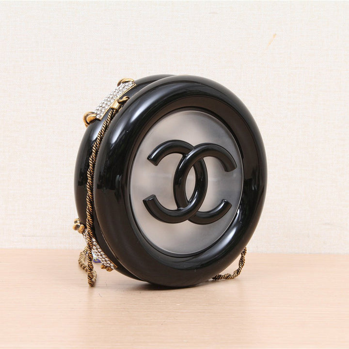 Chanel Crystal La Pausa Minaudiere in Black and Gold Hardware