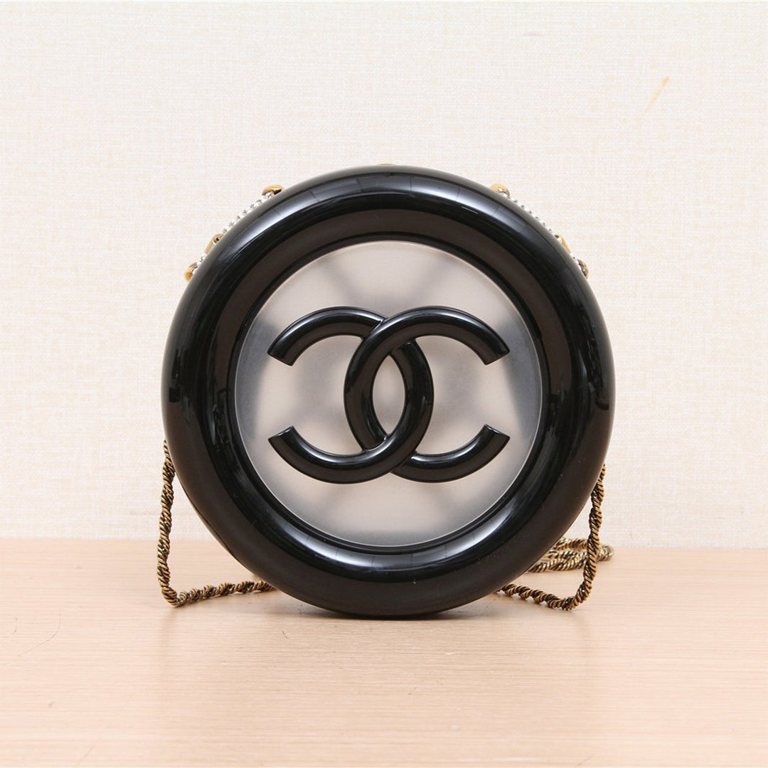 Chanel Crystal La Pausa Minaudiere in Black and Gold Hardware