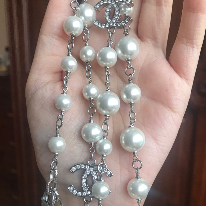 Chanel Pearl Long Necklace with Multi CC Logo