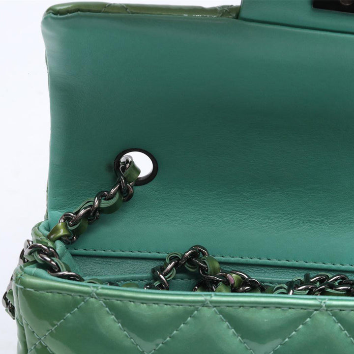 Chanel Rectangular Mini Flap Bag In Green Patent Leather