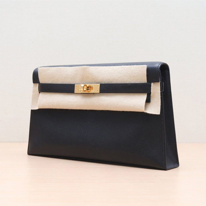 Hermes Kelly Elan Bag In Black Gold Hardware Chevre B Stamp