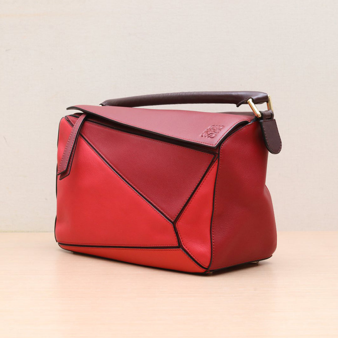 Loewe Puzzle Medium Colourblock Calfskin Leather Bag In Red Multitonerosso