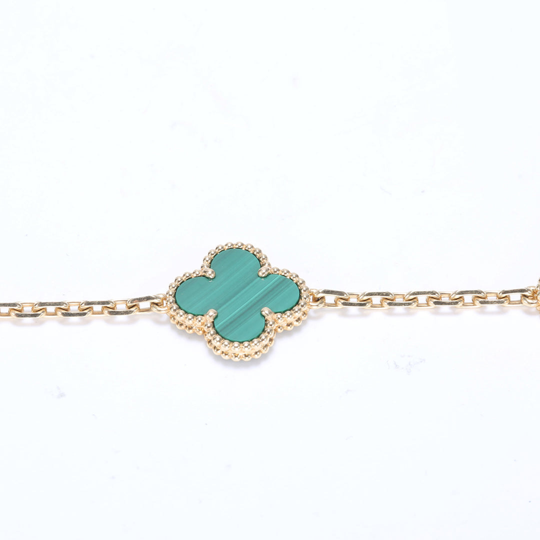 Van Cleef & Arpels 5 Motif Vintage Alhambra Diamond Malachite Bracelet Yellow Gold Bracelet