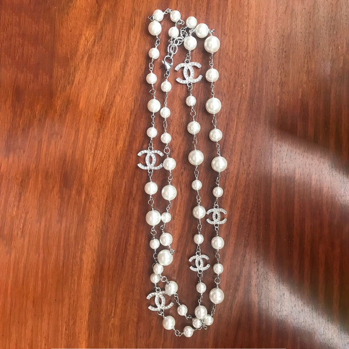 Chanel Pearl Long Necklace with Multi CC Logo